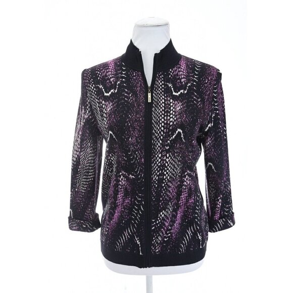 St. John Sport Wool Full Zip Reptile Cardigan Knit Sweater Purple Women Sz S - Picture 6 of 14